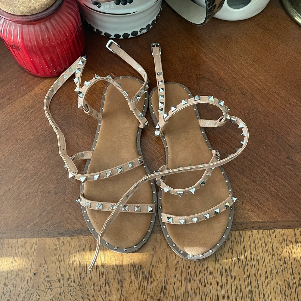 Tan studded sandals